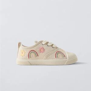 Zara Kids Beige Sneakers with Rainbow Embroidery